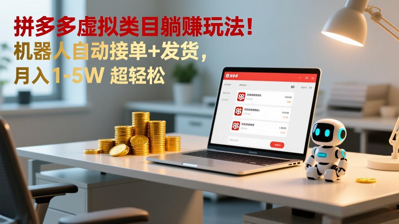 多多虚拟类目躺赚玩法！机器人自动接单+发货，月入 1-5W 超轻松-网创商城