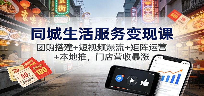 同城生活服务变现课：团购搭建+短视频爆流+矩阵运营+本地推，门店营收暴涨-网创商城
