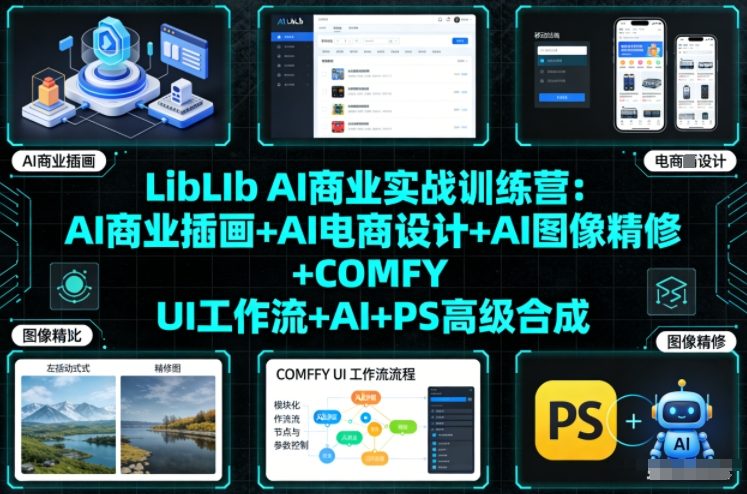 LibLIb AI商业实战训练营：AI商业插画+AI电商设计+AI图像精修+COMFY UI工作流+AI+PS高级合成-网创商城