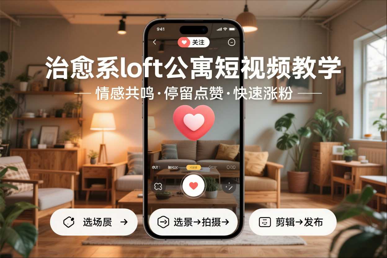 治愈系loft公寓短视频制作教学,情感共鸣引停留点赞关注,快速起号涨粉-网创商城