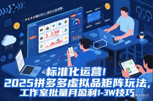 标准化运营！2025拼多多虚拟品矩阵玩法，工作室批量月盈利1-3W技巧【揭秘】-网创商城