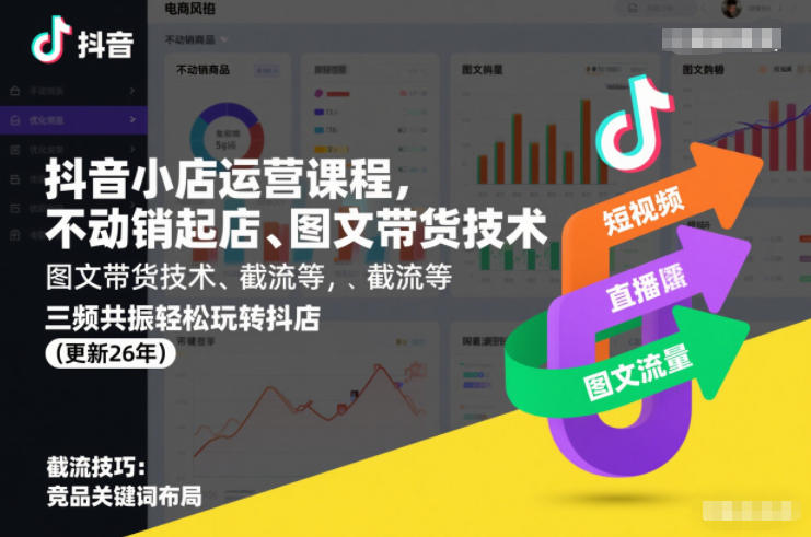 抖音小店运营课程，不动销起店、图文带货技术、截流等，三频共振轻松玩转抖店(更新26年)-网创商城