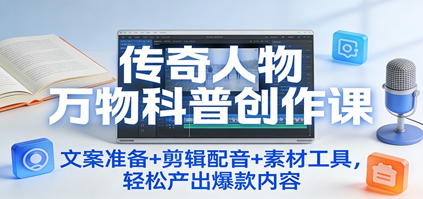 传奇人物万物科普创作课：文案准备+剪辑配音+素材工具，轻松产出爆款内容-网创商城