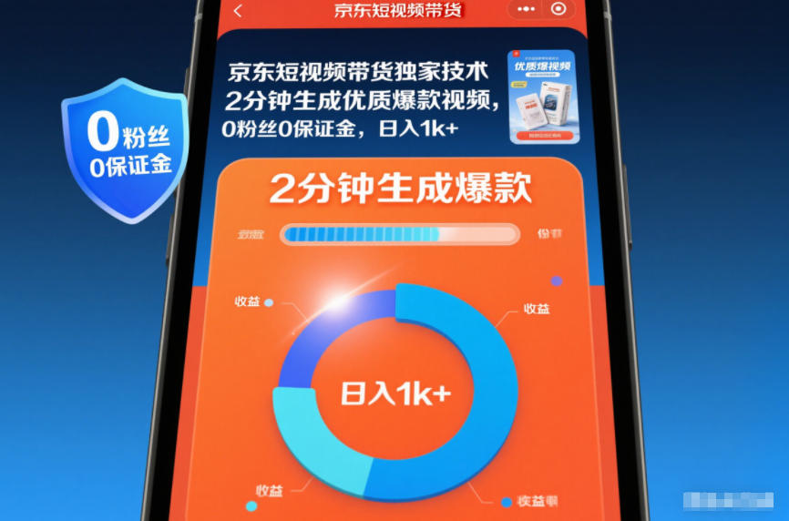 京东短视频带货独家技术，2分钟生成一条优质爆款视频，0粉丝0保证金，日入1k+【揭秘】-网创商城