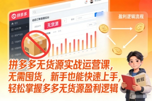 拼多多无货源实战运营课，无需囤货，新手也能快速上手，轻松掌握多多无货源盈利逻辑-网创商城