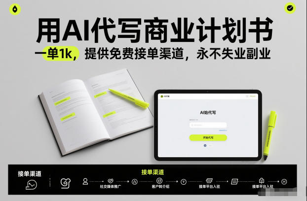 用AI代写商业计划书，一单1k，提供免费接单渠道，永不失业副业-网创商城