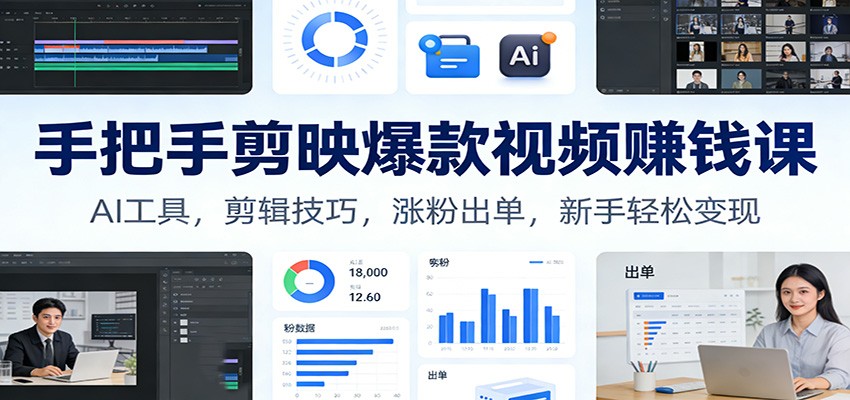 手把手剪映爆款视频赚钱课：AI工具，剪辑技巧，涨粉出单，新手轻松变现-网创商城