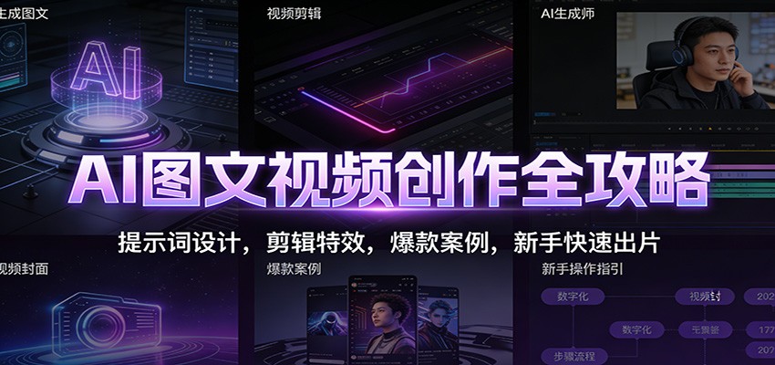 AI图文视频创作全攻略：提示词设计，剪辑特效，爆款案例，新手快速出片-网创商城