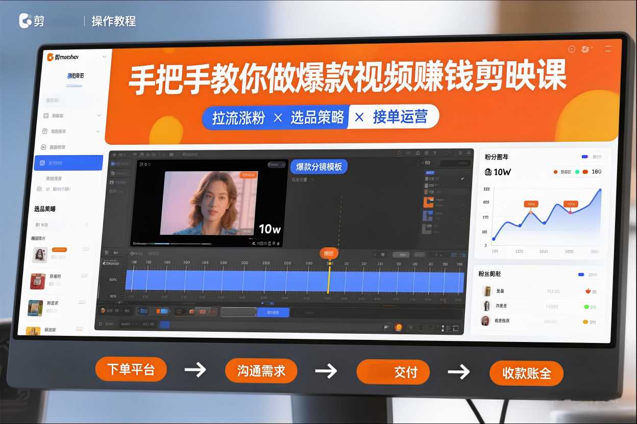 手把手教你做爆款视频赚钱剪映课，手把手教学拉流涨粉、选品策略和接单运营(更新2026)-网创商城