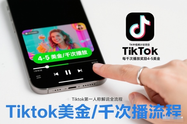 TK中视频计划项目，Tiktok第一人称解说流程，每干次播放奖励4-5美金-网创商城