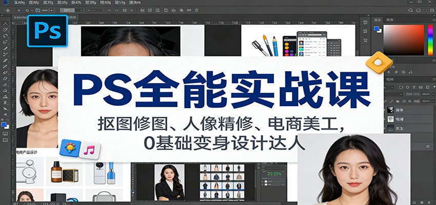PS全能实战课：抠图修图、人像精修、电商美工，0基础变身设计达人-网创商城
