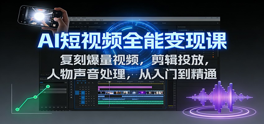 AI短视频全能变现课：复刻爆量视频，剪辑投放，人物声音处理，从入门到精通-网创商城