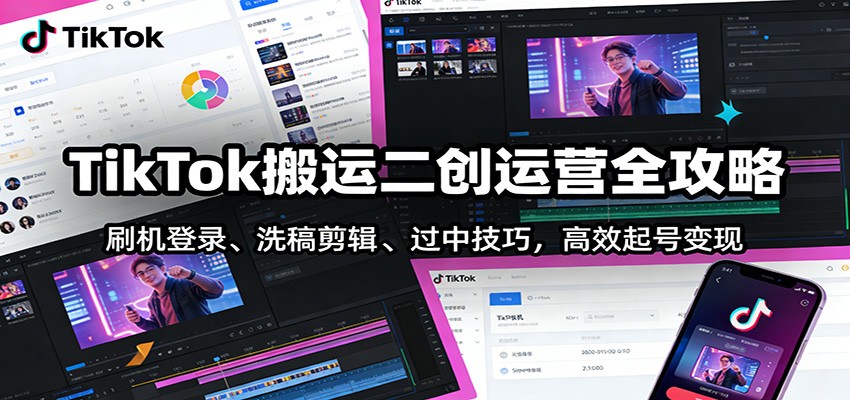 TikTok搬运二创运营全攻略:刷机登录、洗稿剪辑 、过中技巧,高效起号变现-网创商城