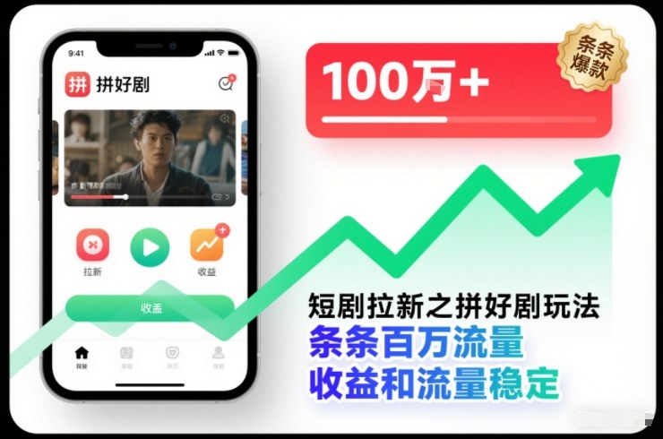 短剧拉新之拼好剧玩法，条条百万流量，收益和流量稳定-网创商城