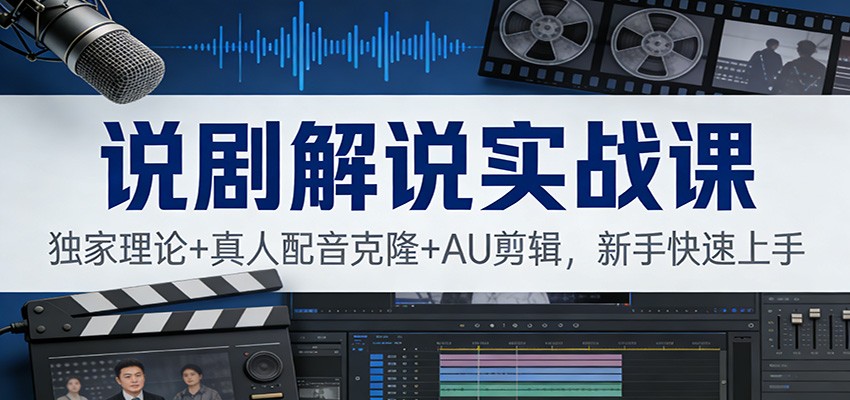 说剧解说实战课：独家理论+真人配音克隆+AU剪辑，新手快速上手-网创商城