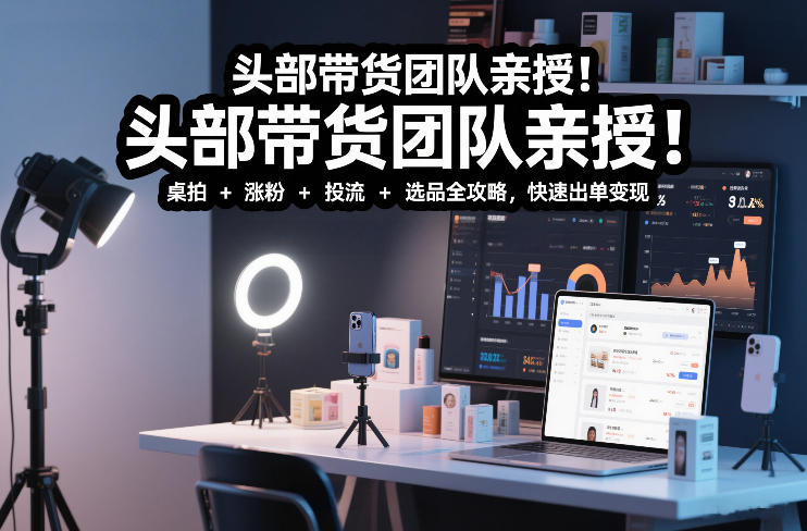 头部带货团队亲授!专业短视频实拍带货课:桌拍+涨粉+投流+选品全攻略,快速出单变现,月入2w+-网创商城