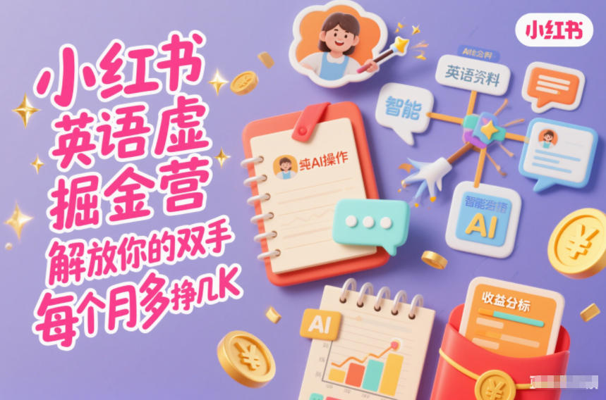 小红书英语虚拟资料掘金营，纯AI操作，解放你的双手，每个月多挣几K-网创商城