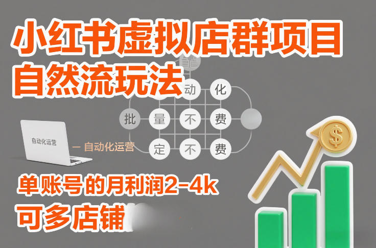 小红书虚拟店群项目，自然流玩法，批量自动化，稳定不费号，单账号的月利润2-4k，可多店矩阵-网创商城