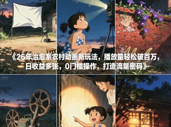 26年治愈系农村动画新玩法，播放量轻松破百万，日收益多张，0门槛操作，打造流量密码-网创商城