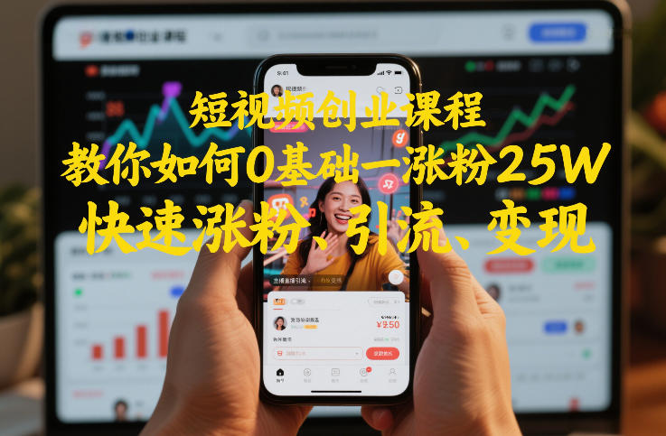 短视频创业课程,教你如何0基础一天涨粉25W,快速涨粉、引流、变现-网创商城